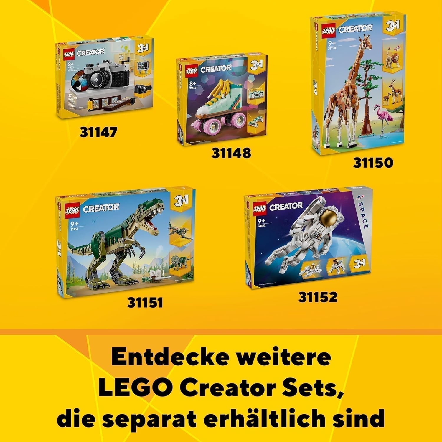 LEGO Creator T.Rex, Dino 3-in-1 pentru transformare în Triceratops sau Pterodactil, model de dinozaur mobil pentru copii, cadou pentru băieți și fete 31151 Seturi de constructie Besuche den LEGO-Store