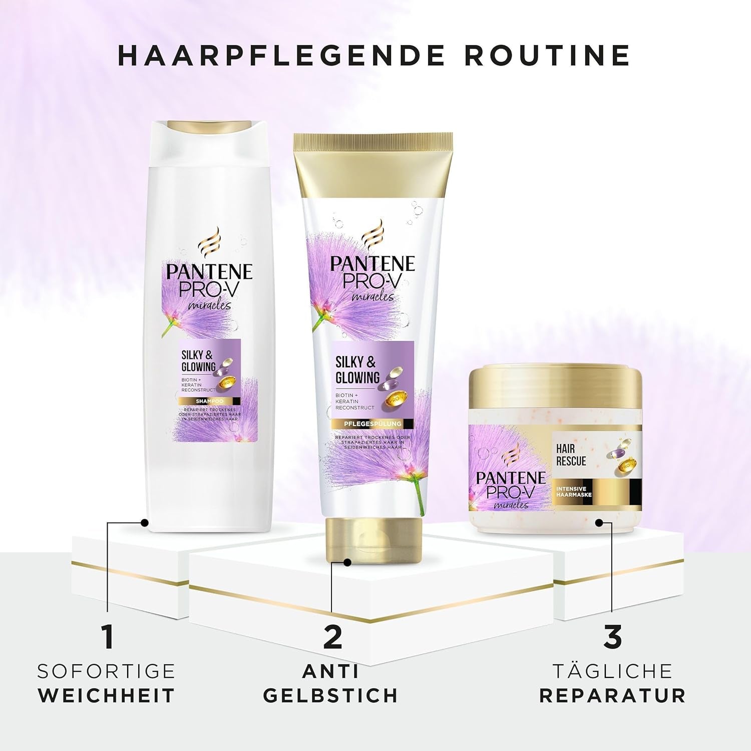 Pantene Pro-V Silky & Glowing Hair Rescue mască intensivă de păr cu Biotină și Keratin Reconstruct 300ml. Ajută la repararea părului uscat, deteriorat sau evidențiat Masca de par Naty Shop