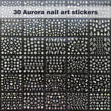 30 Blatt Aurora-Nagelkunst-Aufkleber, Selbstklebende 3D-Blumen-Nagelaufkleber, Aurora-Mond-Stern-Nagelaufkleber Für Nagelkunst, Blatt-Herz-Nageldesign Für Diy-Acrylnägel-Dekoration