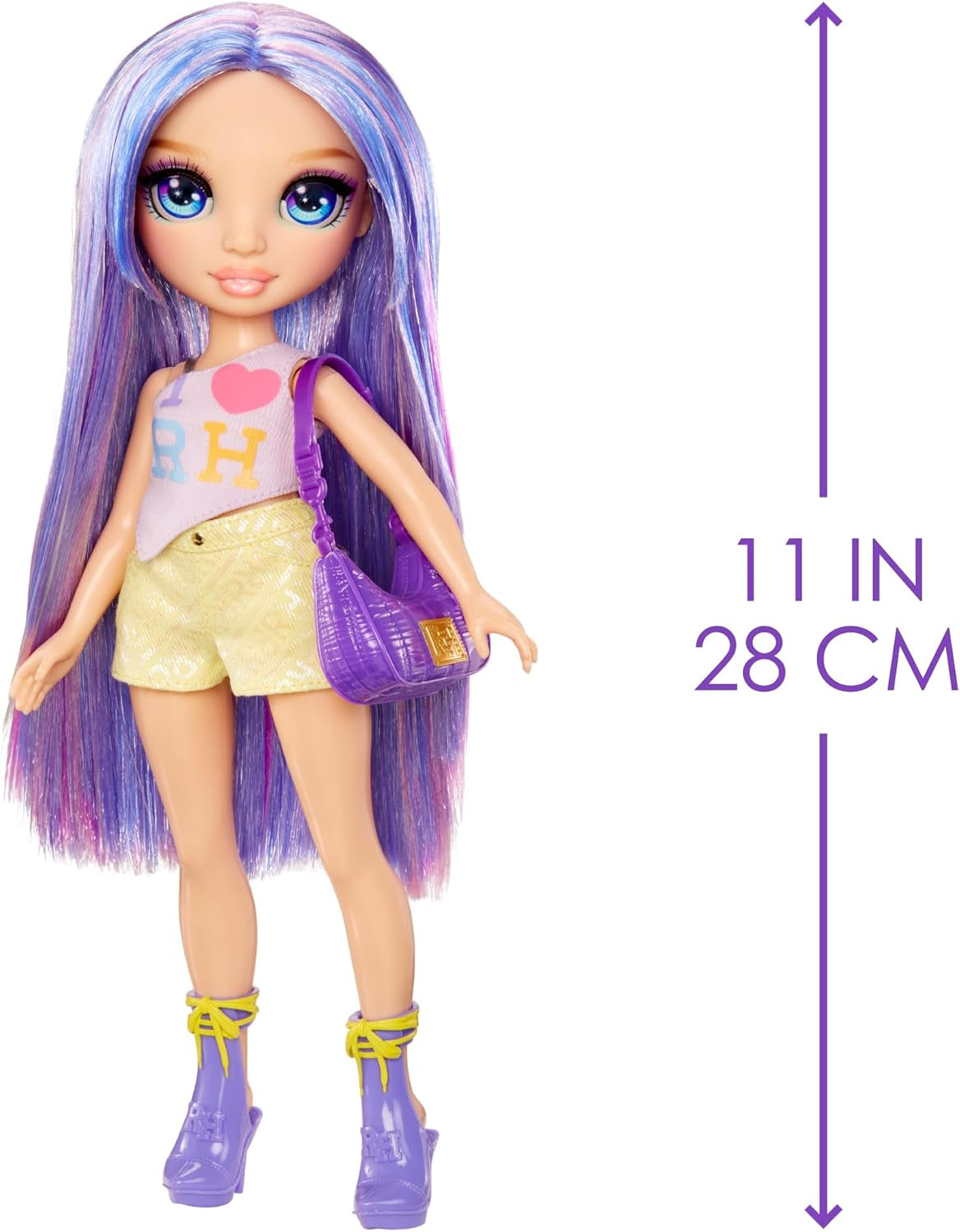 Păpușa Rainbow High My Fashion Style - Violet - 28 cm Păpușă la modă mov cu ținută atrăgătoare și geantă elegantă, pentru joacă, pozat, colecționare, pentru copii cu vârsta cuprinsă între 4 și 12 ani