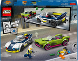 LEGO City Car Chase cu mașină de poliție și mașină cu mușchi, tren de jucărie cu 2 mașini de curse, cadou de poliție pentru copii, băieți și fete de la 6 ani, set cu polițist și minifigurine Ganovin 60415 Seturi de constructie Besuche den LEGO-Store
