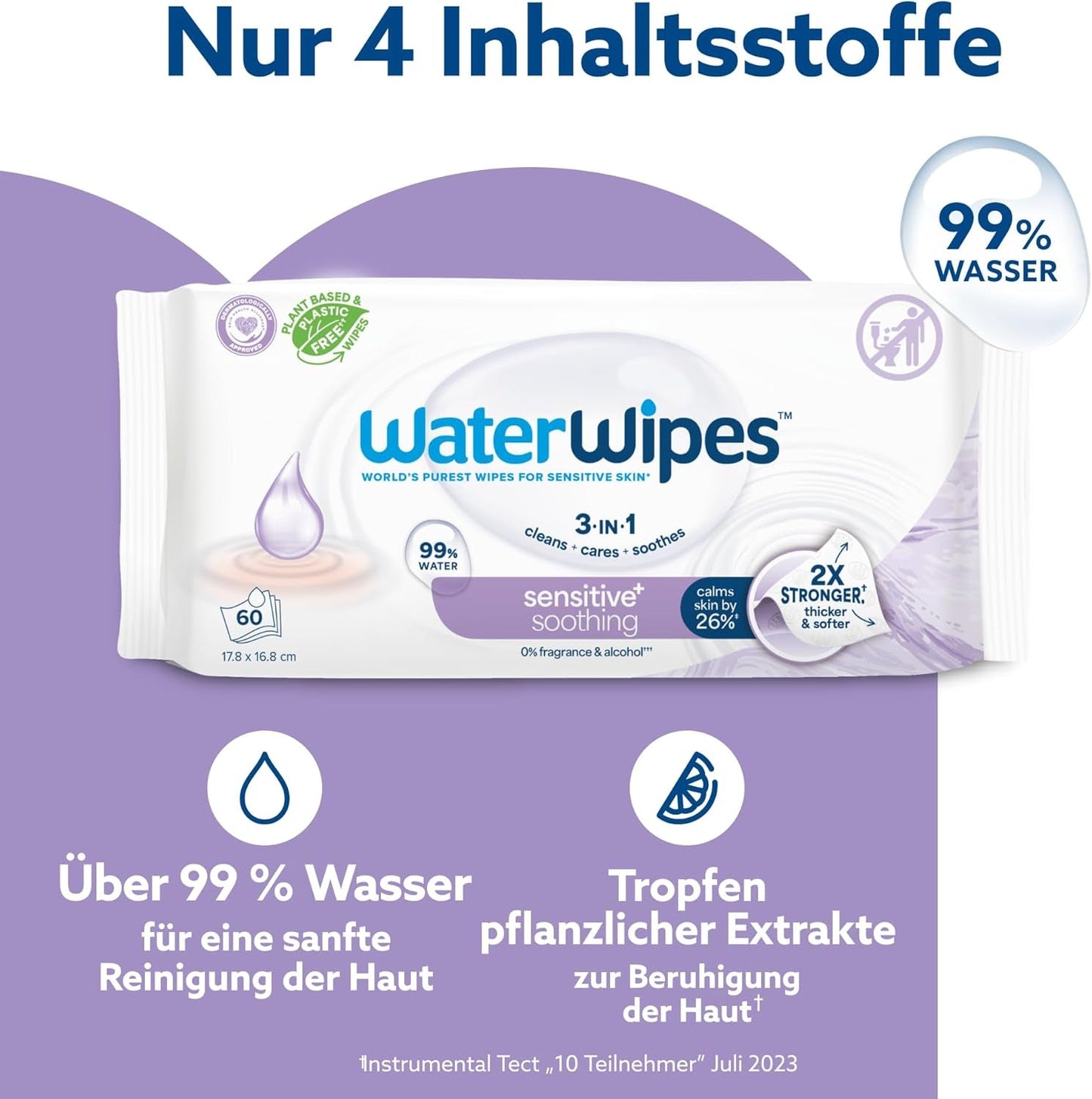 Șervețele umede WaterWipes Sensitive+ Soothing Clean, 720 bucăți (12 pachete), curățare, îngrijire și calmare 3 în 1, 99% apă cu extract de plante, șervețele umede pentru bebeluși fără parfum