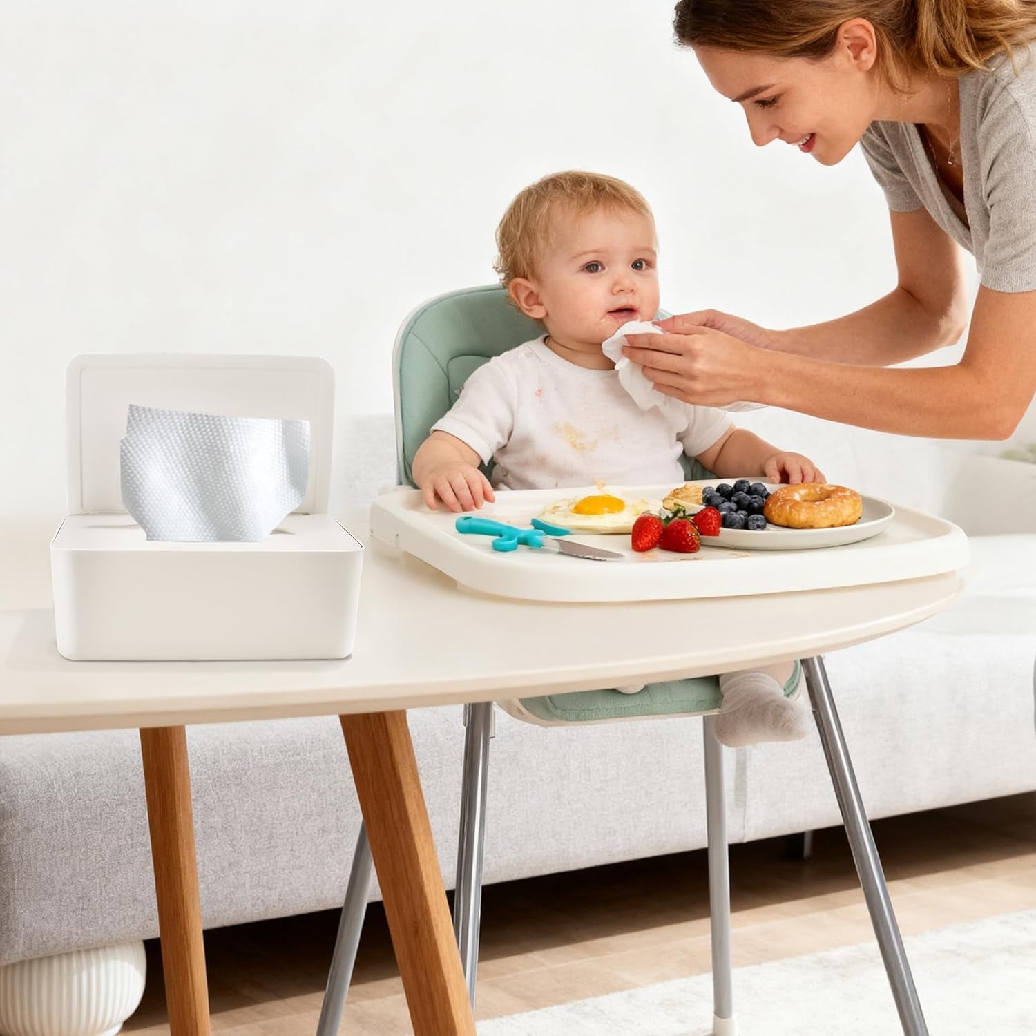 Cutie pentru șervețele umede cu capac, cutie pentru șervețele umede, distribuitor de șervețele umede pentru bebeluși, cutie de depozitare impermeabilă și sigilată, distribuitor de șervețele umede pentru baie, bucătărie, alb