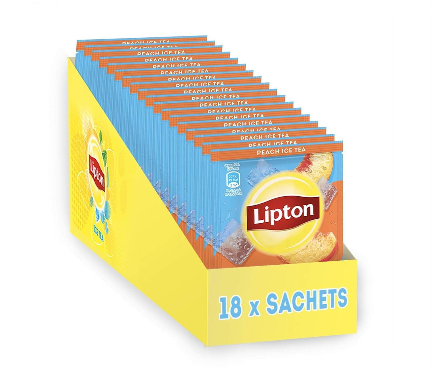 Set de ceai rece Lipton, „piersică”, răcoritoare pentru întreaga familie, 18 pliculețe, sub formă de pulbere pentru preparare acasă