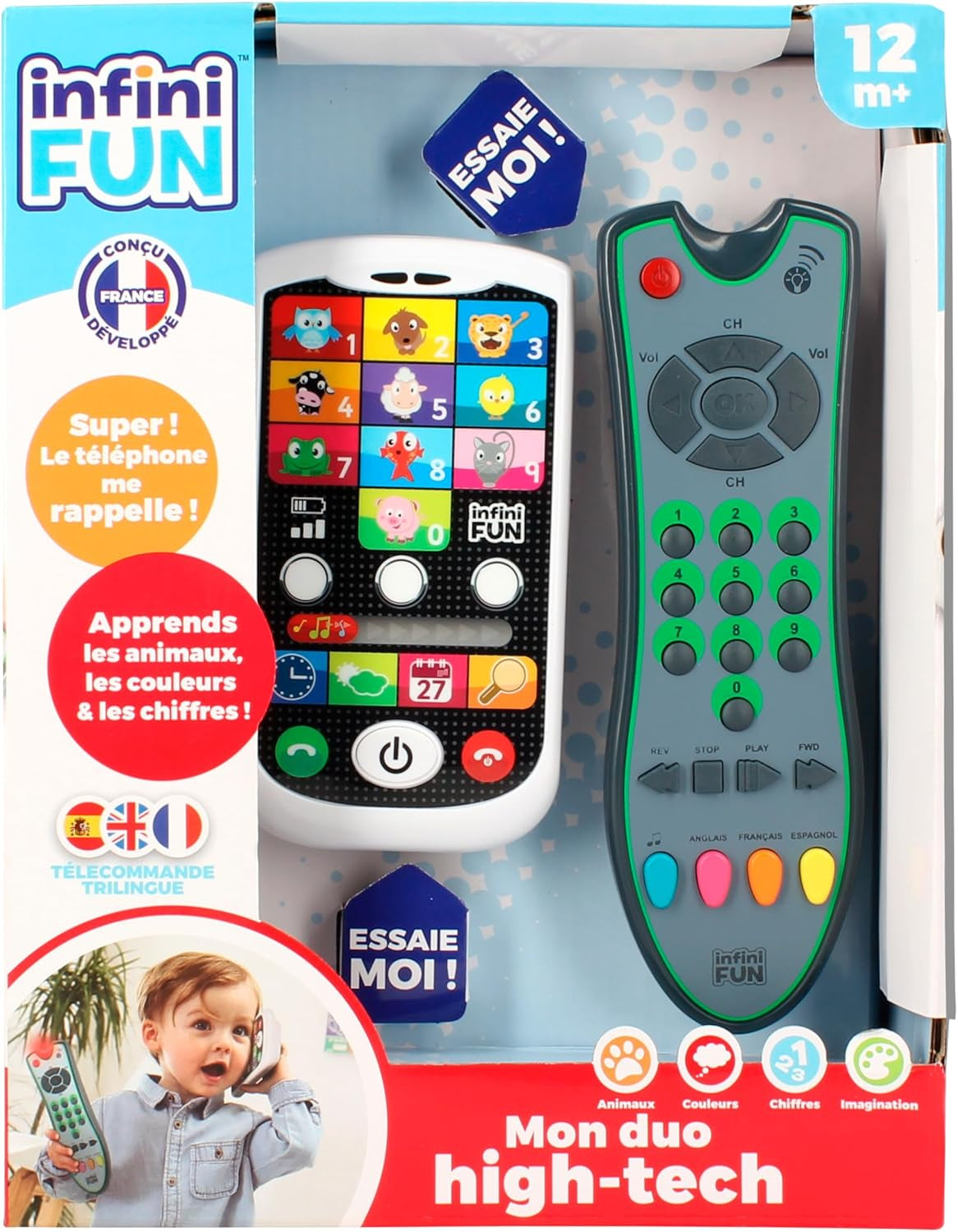 My Duo High-Tech Phone + Telecomandă - 1 telecomandă trilingvă franceză/engleză/spaniolă și 1 telefon ultra-realist - jucărie pentru activități multiple de învățare de la vârsta de 12 ani Jucarii Bebe Naty Shop