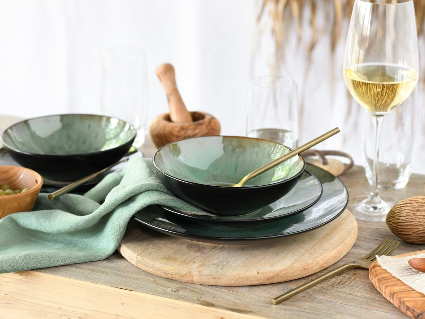 CreaTable, 23631, seria Jawa - glazură reactivă, set de veselă cu 16 piese, serviciu combinat din gresie, potrivit pentru mașina de spălat vase și cuptorul cu microunde, producție de calitate