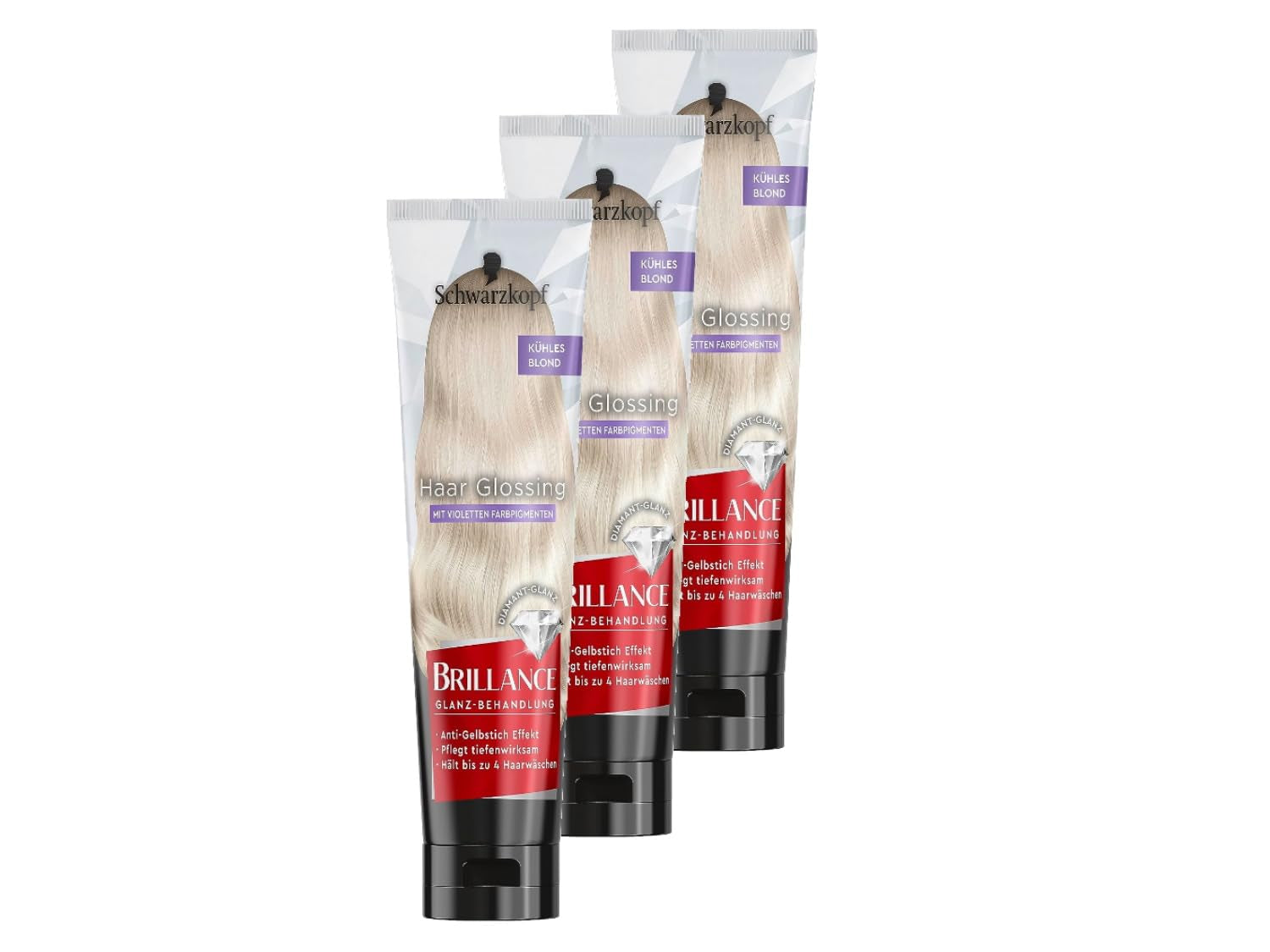 Brillance Shine Treatment, Hair Glossing Radiant Violet (150 ml), hrănește și intensifică culoarea părului, poate fi folosit ca o mască de păr, durează până la 6 spălări ale părului Vopsea pentru par Naty Shop Blondă cool 150 ml (pachet de 3)