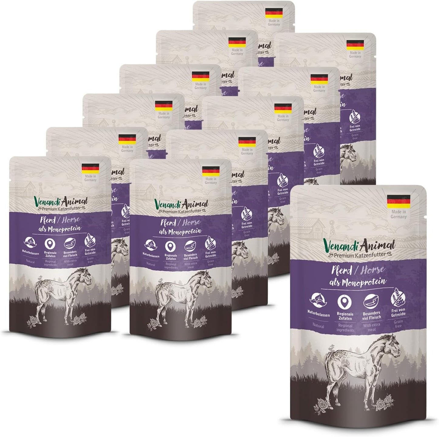 Venandi Animal - Hrană umedă premium pentru pisici - Cal ca monoproteină, pachet de 12 (12 x 125 g), fără cereale, monoproteină