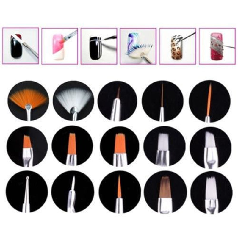 ® 20 X Pensule profesionale pentru unghii, gel, pensule pentru pictură, pensule pentru artist, trusă de pensule pentru unghii franceze, set de instrumente cu vârfuri punctate, pentru design unghii, pictură, model cu puncte etc., cu geantă