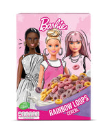 Cereale Barbie Rainbow Loops, inele colorate din grâu, ovăz și porumb cu aromă de fructe pentru micul dejun perfect, 1 pachet (1 x 350g)