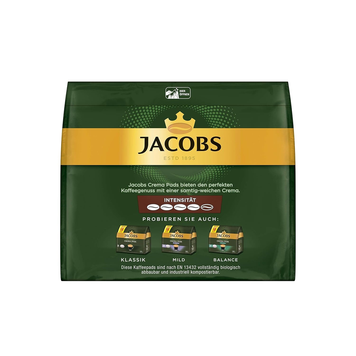 Pads Crema Kräftig, 90 Senseo kompatible Kaffeepads UTZ-zertifiziert, 5er Pack, 5 x 18 Getränke & Pads Crema, 90 Senseo kompatible Kaffeepads UTZ-zertifiziert, 5er Pack, 5 x 18 Getränke