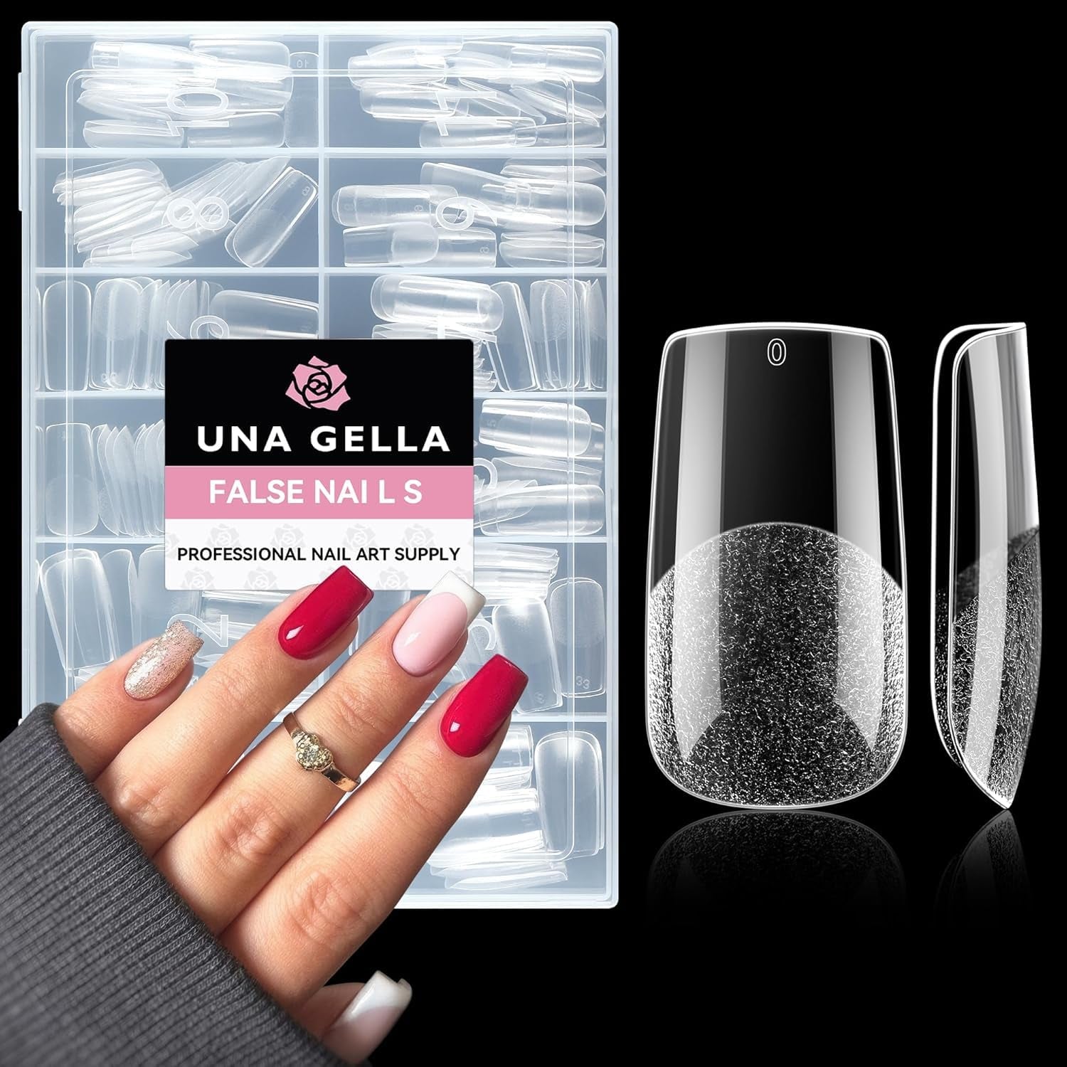 Tipuri de unghii balerină pentru unghii cu gel, 216 bucăți, 12 mărimi, tipuri de unghii cu gel moale, acoperire completă, set pentru extensii de unghii, semi-mate, DIY, artă acasă