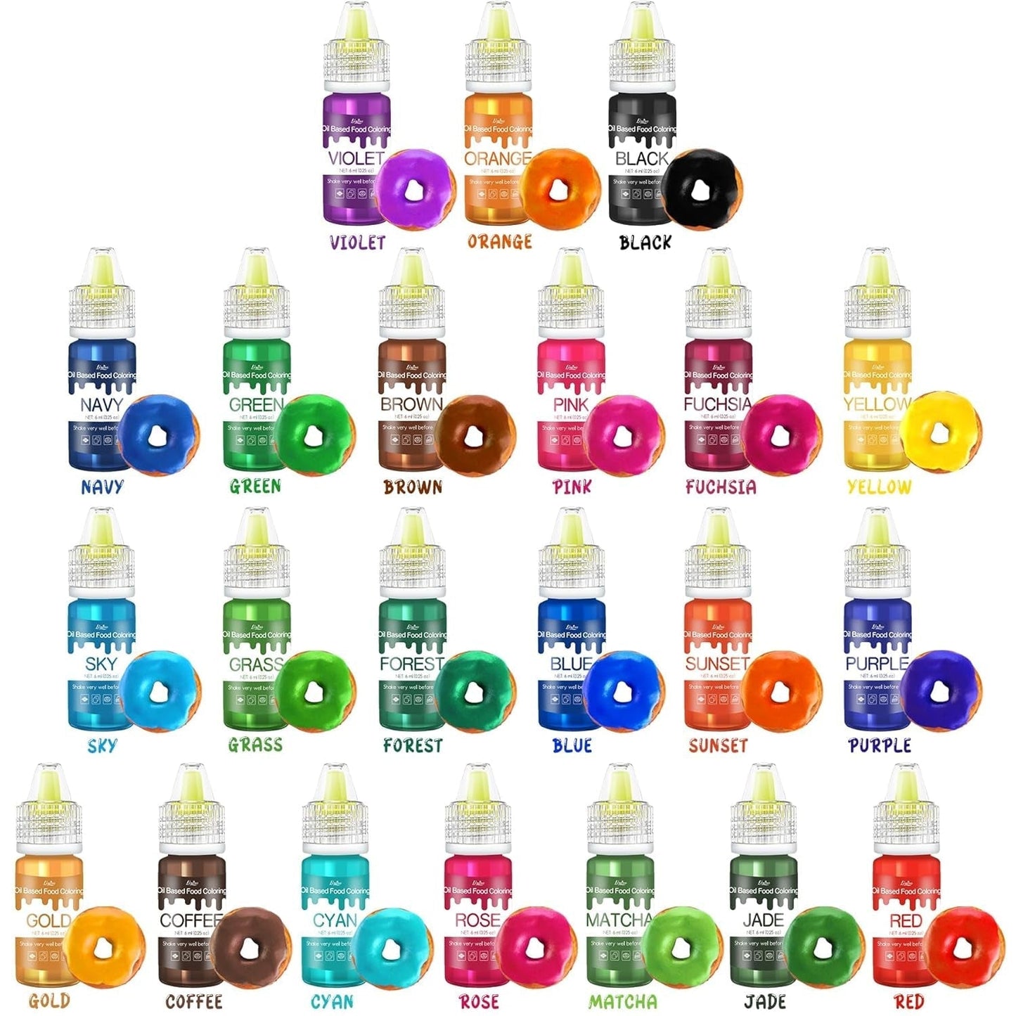 Colorant alimentar liposolubil - 22 de culori colorant alimentar pe bază de ulei pentru ciocolată, dulciuri, prăjituri, copt, macarons - colorant alimentar concentrat pentru decorarea torturilor, cremă de unt, fondant - 6 ml fiecare