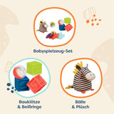 B. toys Set de jucării pentru copii cu jucărie de pluș zebră, inel de dentiție, blocuri de construcție moi și bile - set cadou de jucării pentru abilități motorii pentru nou-născuți de la 0 luni Jucarii Bebe Naty Shop
