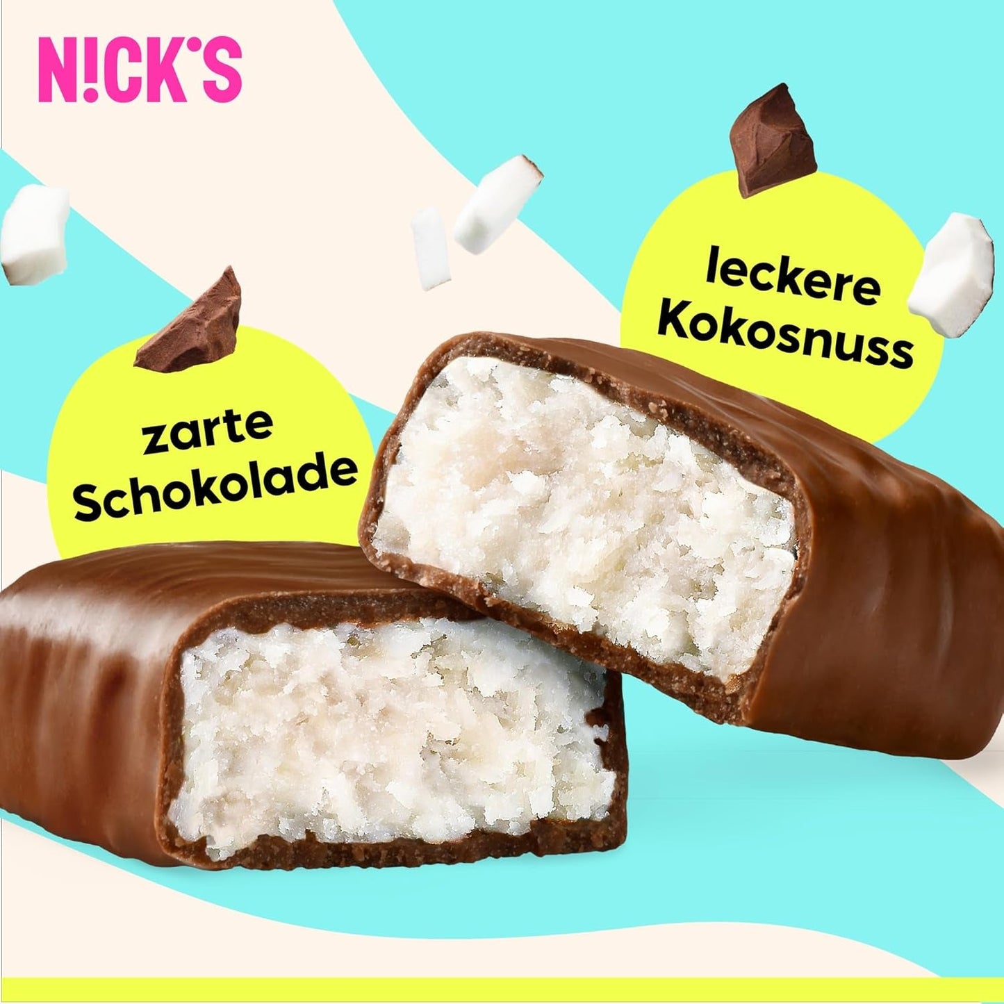NICKS Batoane Keto cu Nucă de Cocos, Gustări cu Ciocolată și Nucă de Cocos, 175 calorii, 2 carbohidrați neți, fără zahăr adăugat, fără gluten, dulciuri cu conținut scăzut de carbohidrați (15 x 40 g)