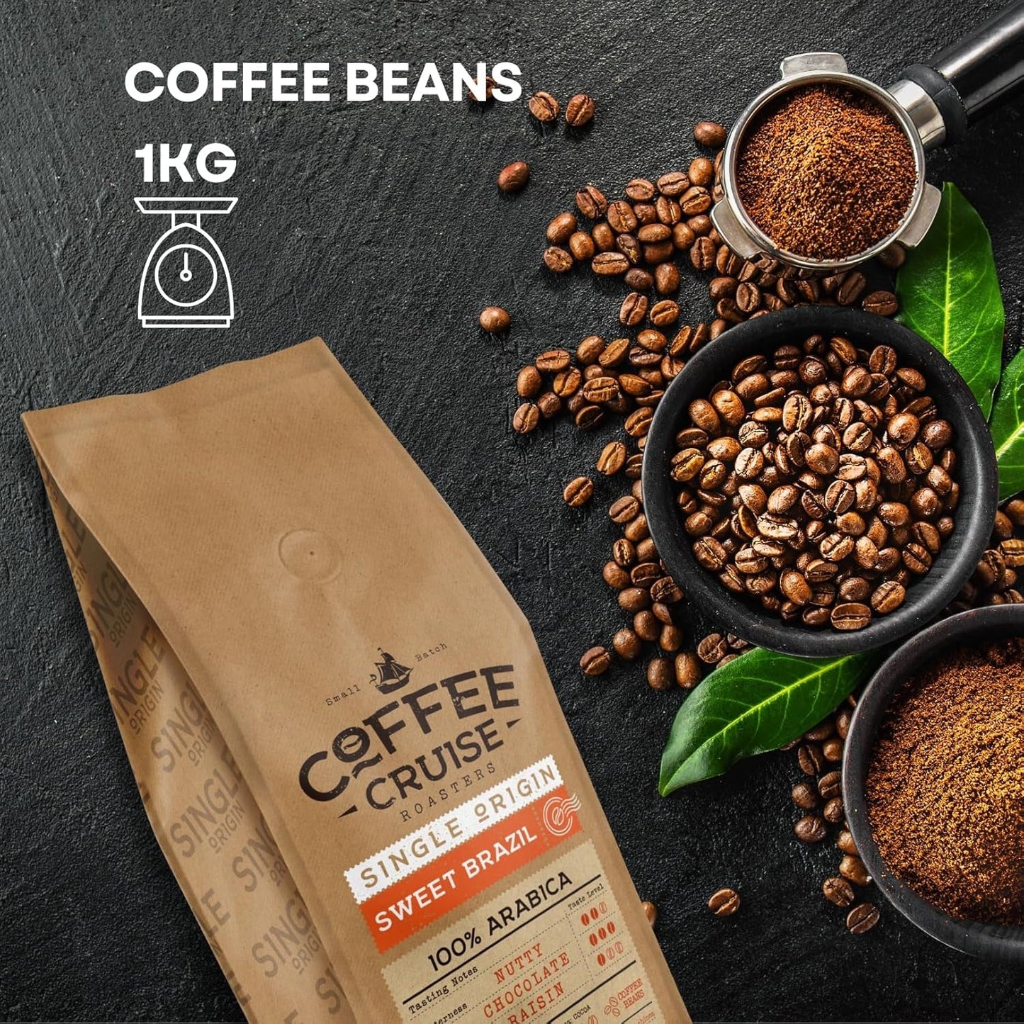 COFFEE CRUISE Sweet Brazil Brasilianische Kaffeebohnen 1kg - Mittlere Röstung - Aroma Kakao und Schokolade - Für Alle Kaffeemaschinen - 100% Arabisch