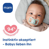 Suzete MAM Air din silicon, pachet de 2, design extra ușor și aerisit, suzetă pentru bebeluși prietenoasă cu dinții, fabricată din silicon special MAM SkinSoft, cu cutie pentru suzetă, 6-16 luni, Ursuleț/Rinocer