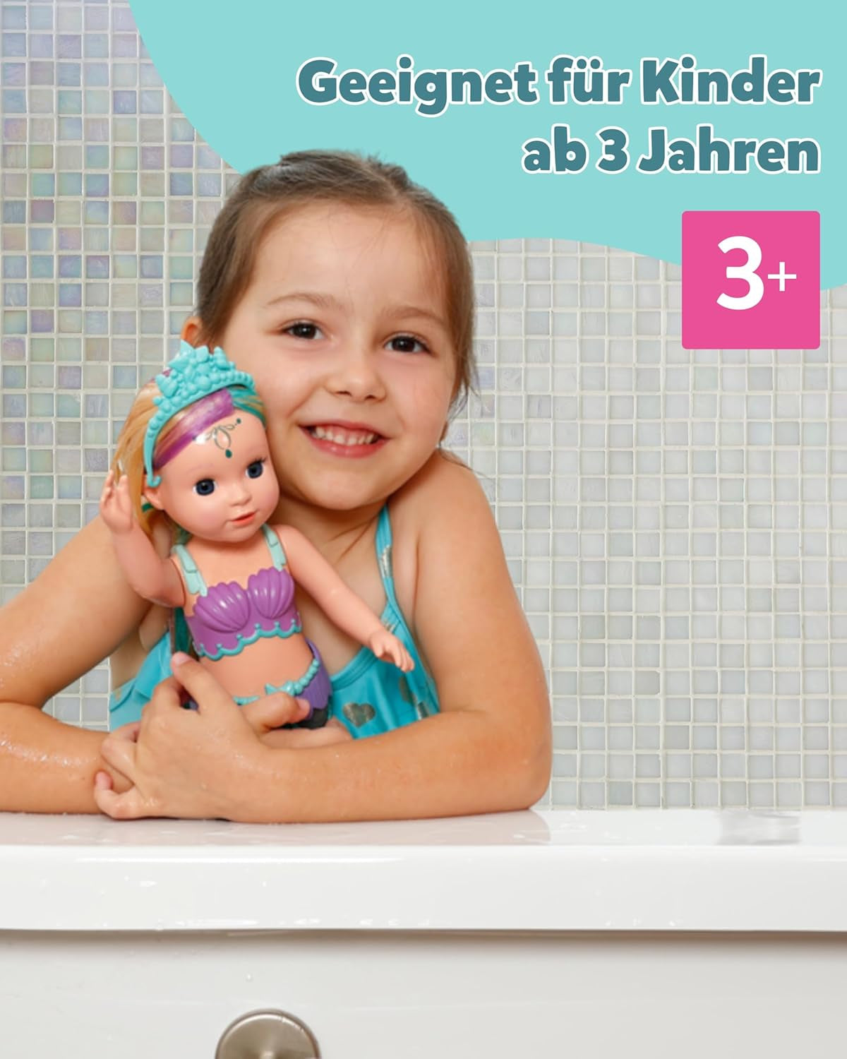 Păpușă BABY Born Mermaid - 43 cm - Păr de înaltă calitate cu șuvițe colorate - Aripioară coadă luminoasă - Funcționează cu baterii - Potrivită pentru copii cu vârsta de 3 ani și peste