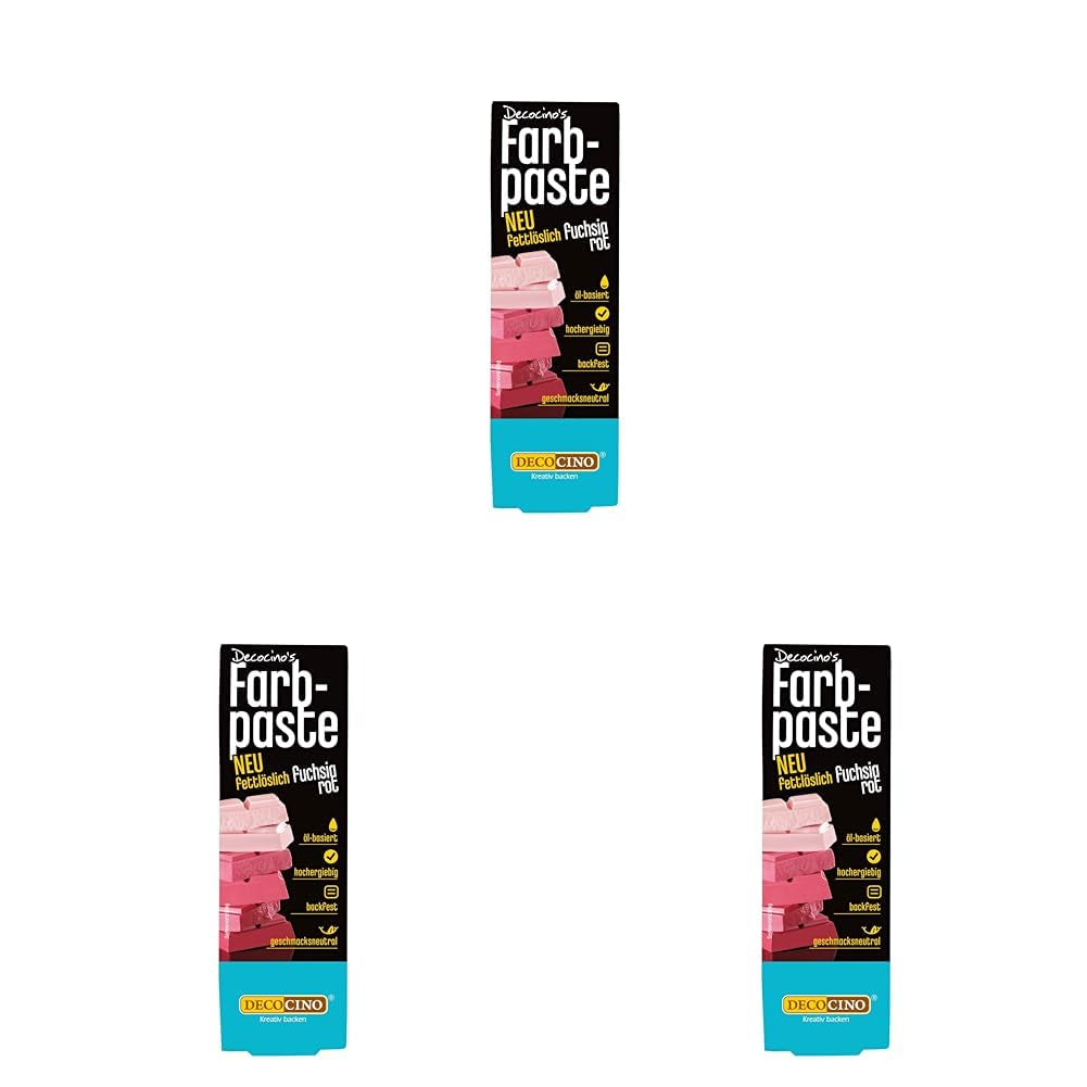 DECOCINO Pastă de colorare liposolubilă roșie - 15 g - Colorant alimentar pe bază de ulei, ideal pentru colorarea ciocolatei, cremei de unt, fondantului sau aluatului de prăjituri (Pachet de 3)