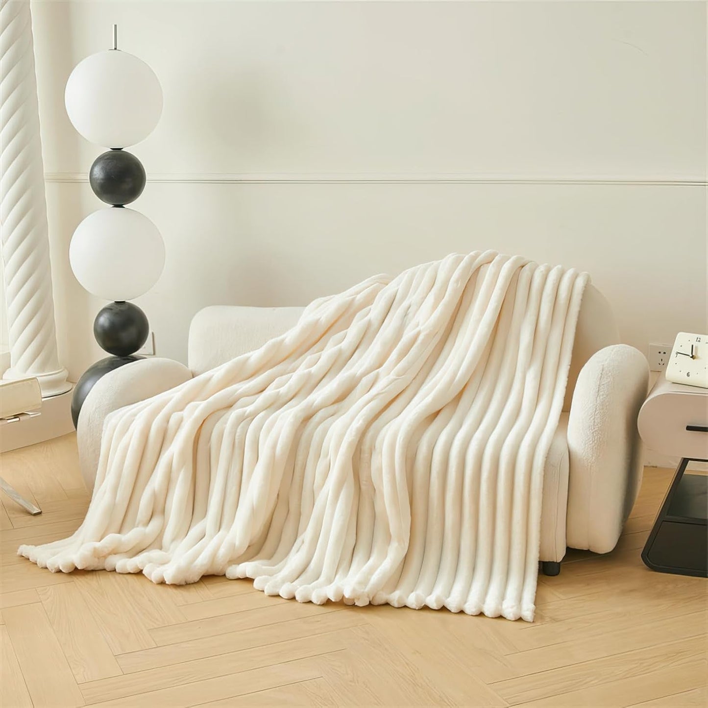 Pătură confortabilă 200X230 Cm - Pătură caldă și pufoasă pentru cuvertură de pat și canapea Pătură pentru mamă, femei și iubită (bej, 200X230Cm) Paturi si Cuverturi KEAYOO