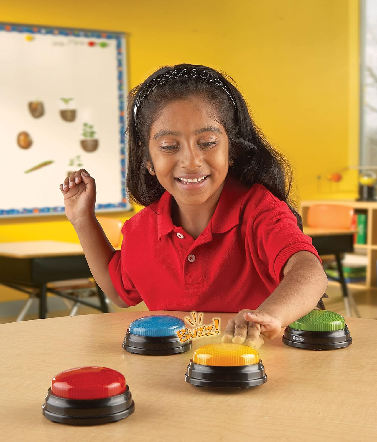 Learning Resources Light & Sound Buzzer jocuri educaționale de la 3 ani Jucărie de întrebări pentru copii cu 4 sunete diferite pentru serile de jocuri și sălile de clasă Jucarii Bebe Naty Shop