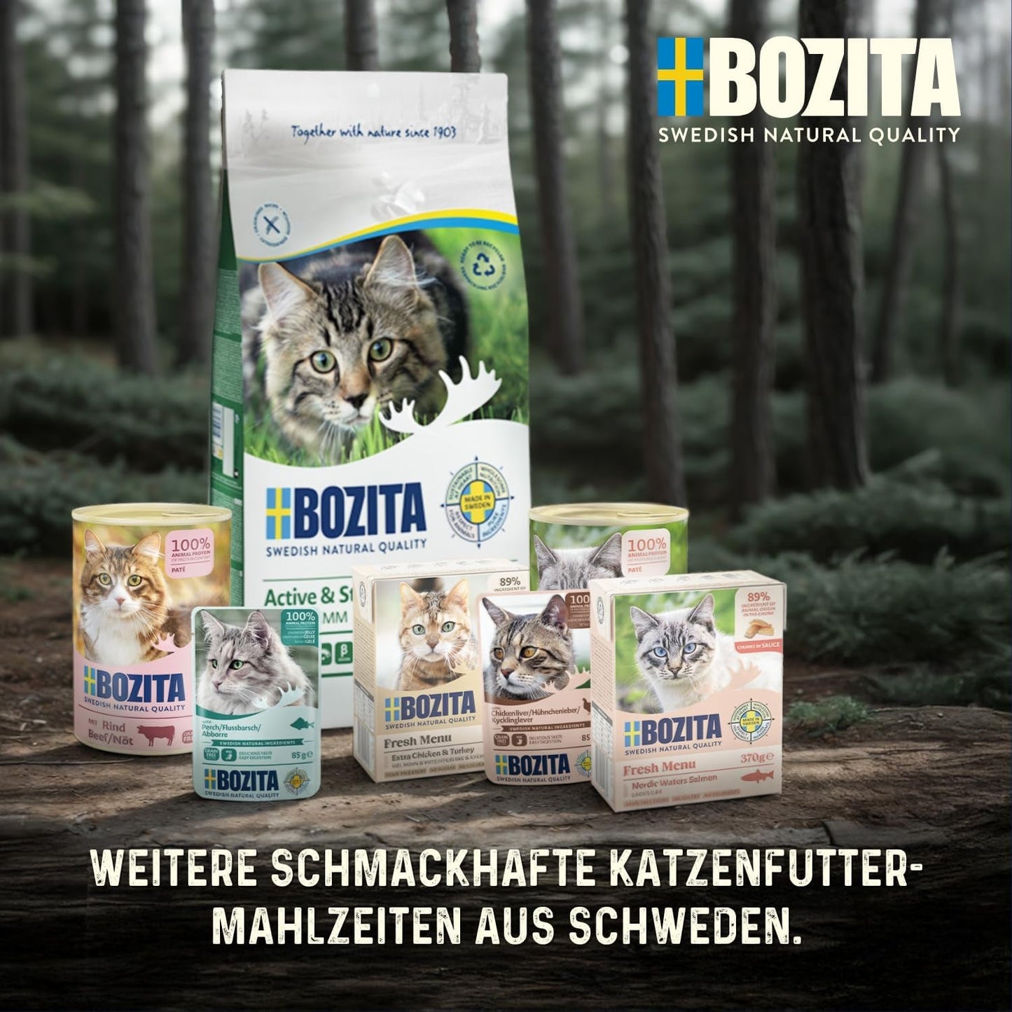 Hrană umedă pentru pisici Bozita Senior 8+ Mound cu cereale și mult pui - 12 pliculețe x 85g, hrană umedă pentru pisici fără cereale și grâu - Hrană umedă pentru pisici cu 8,5% proteine și 4,5% grăsimi