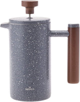 Presă franceză cu pereți dubli din marmură KARACA și mâner din castan – Presă franceză izolată pentru cafea – Aparat de cafea pentru acasă, călătorii și camping – 350 ml – Gri închis