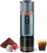 Espressor auto CONQUECO 12V: Espressor portabil cu baterie pentru camping și călătorii - Încălzire rapidă în 2,5 minute - 8 cești de espresso cu o singură încărcare