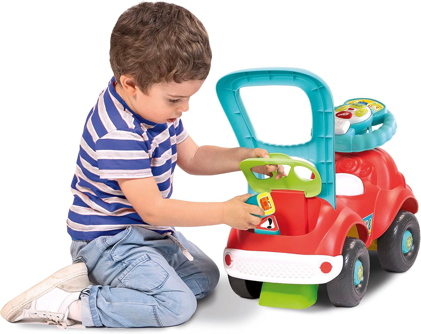 Clementoni - 17747 - Nicolò Go Go 3 în 1 - Mașină de echitație, vorbitor electronic de învățare, primii pași, lumini și sunete, joc pentru copii de 1 an - Made in Italy Jucarii Bebe Naty Shop