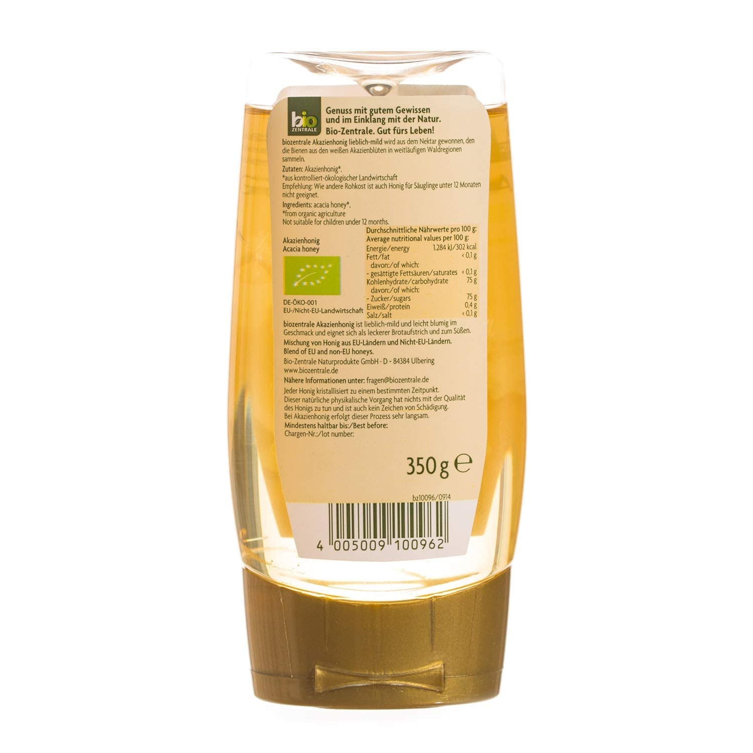 Biozentrale Miere de salcâm bio | 350 g Miere bio din flori albe de salcâm | Ideală ca tartină Miere bio pentru ceai | Alternativă la mierea din fagure (pachet cu 2)