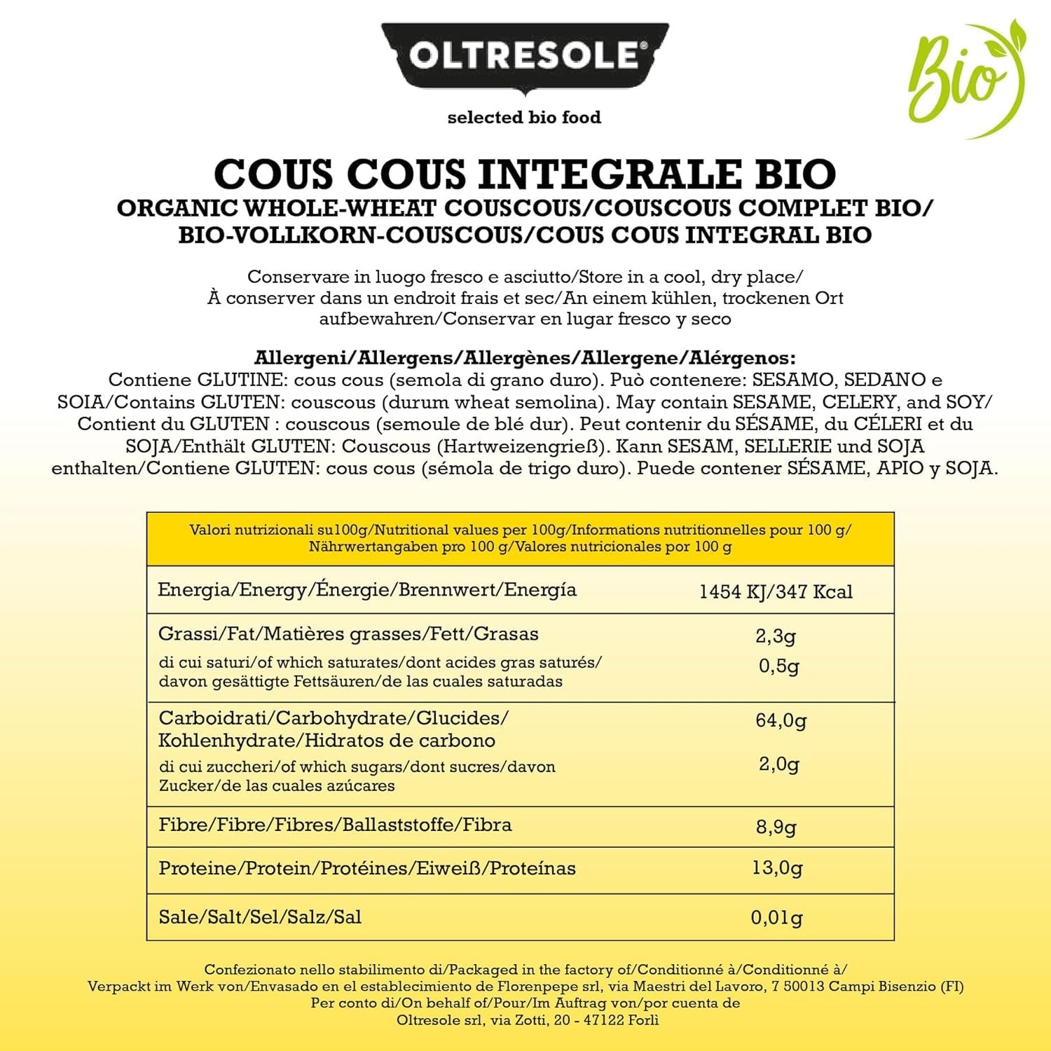 Cuscus integral organic 5 kg, făină de grâu dur integral organic, ideal pentru aperitive și garnituri sănătoase, format convenabil