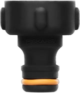 Conector de robinet Fiskars, pentru robinete, Ø 21 mm (G 1/2"), FiberComp, dimensiune universală, 10 g, negru/portocaliu, 1027053