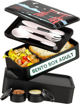 Cutie de prânz Umami pentru adulți, cutie bento stivuibilă etanșă cu 4 tacâmuri și compartimente, cutie de prânz pentru adulți, recipient pentru salată to-go, cutie de prânz pentru picnic / birou, gri cărbune, 1500 ml Cutii depozitare alimente Naty Shop Black Pp - Torii ediție specială L - 1200 Ml