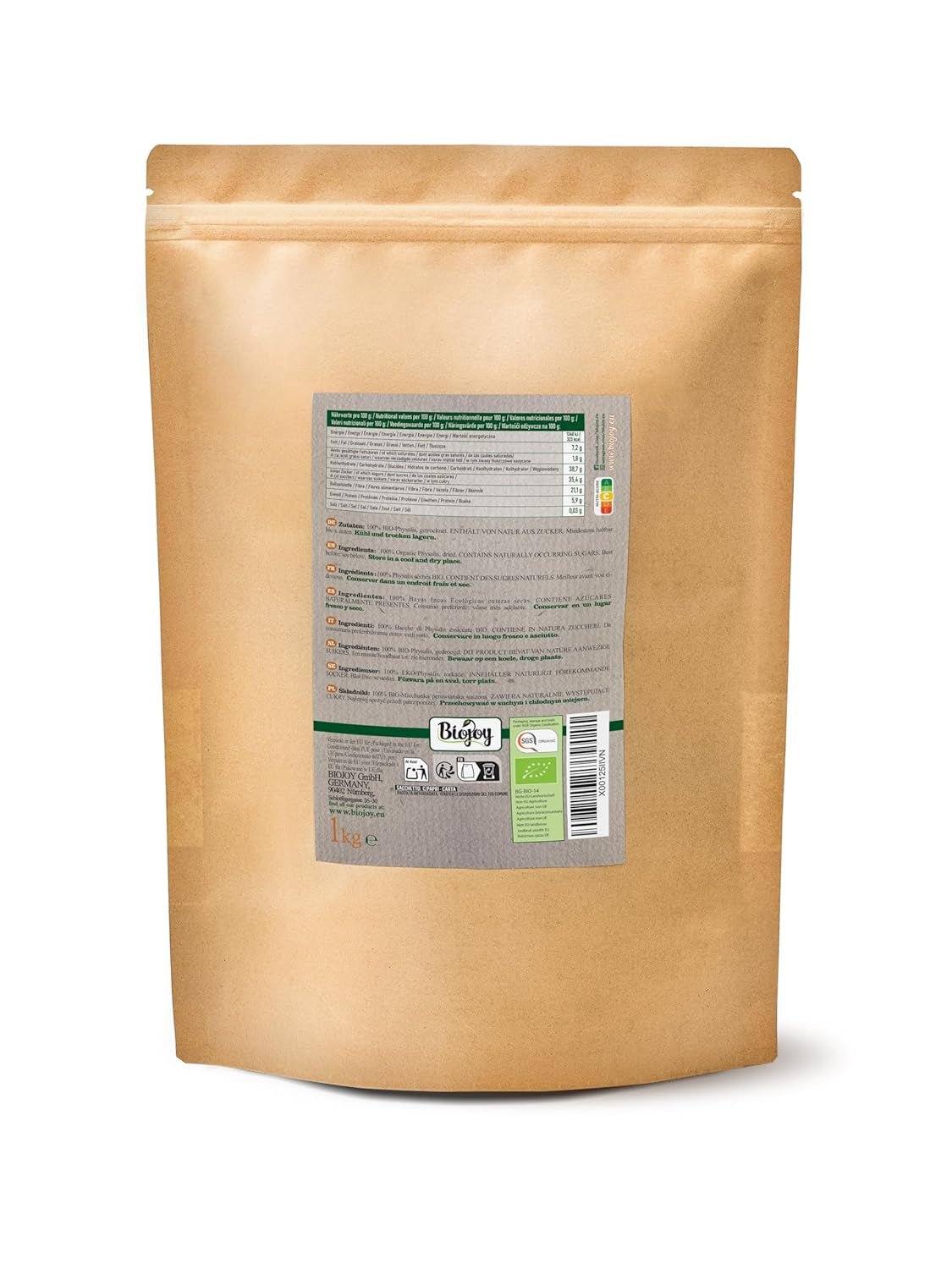 Biojoy BIO-Physalis (1 kg), fructe de pădure Inca uscate și nesulfurate Produse deshidratate Naty Shop