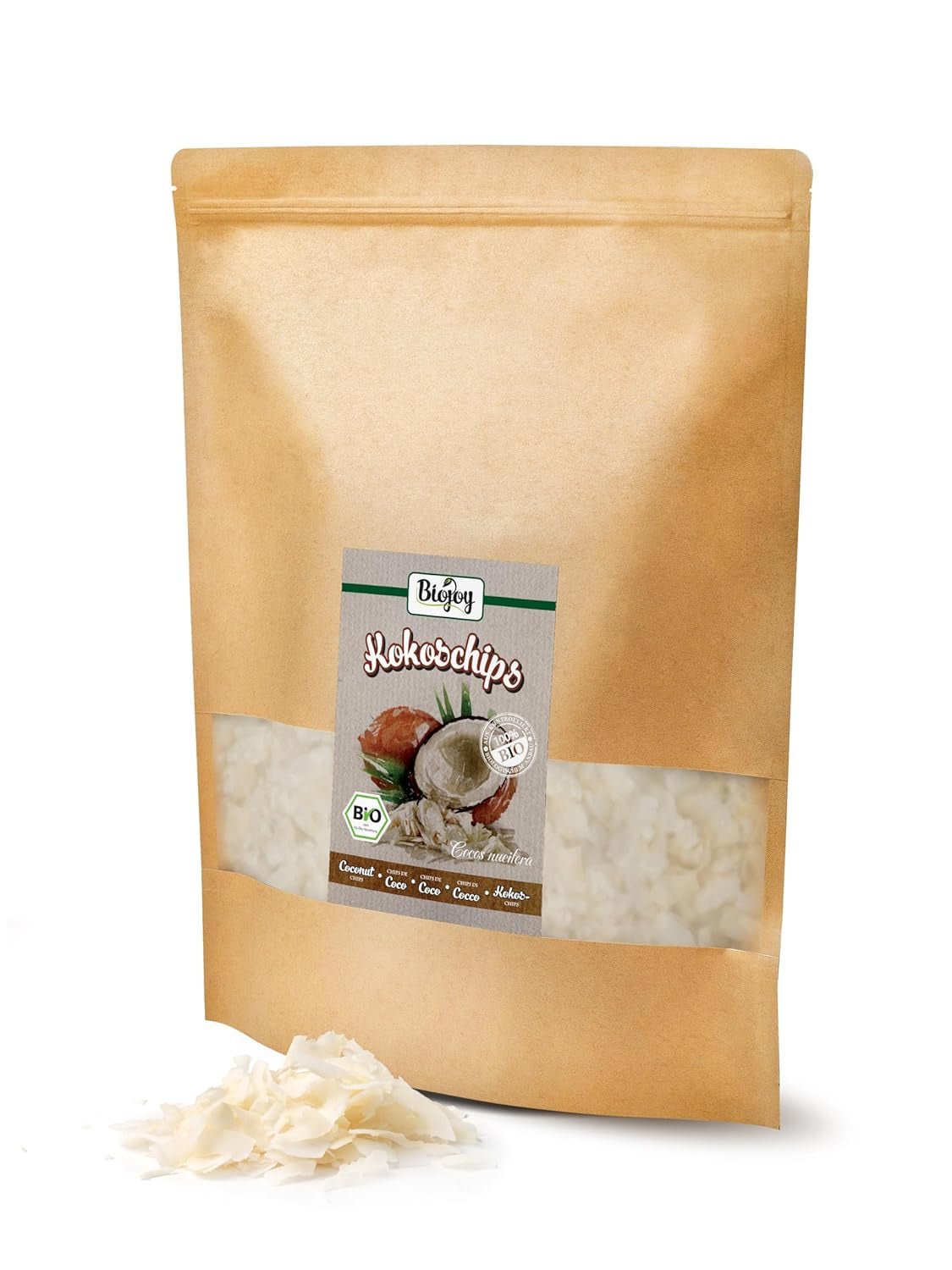 Biojoy chipsuri de nucă de cocos uscată bio (1 kg), neîndulcită și neprăjită Produse deshidratate Naty Shop