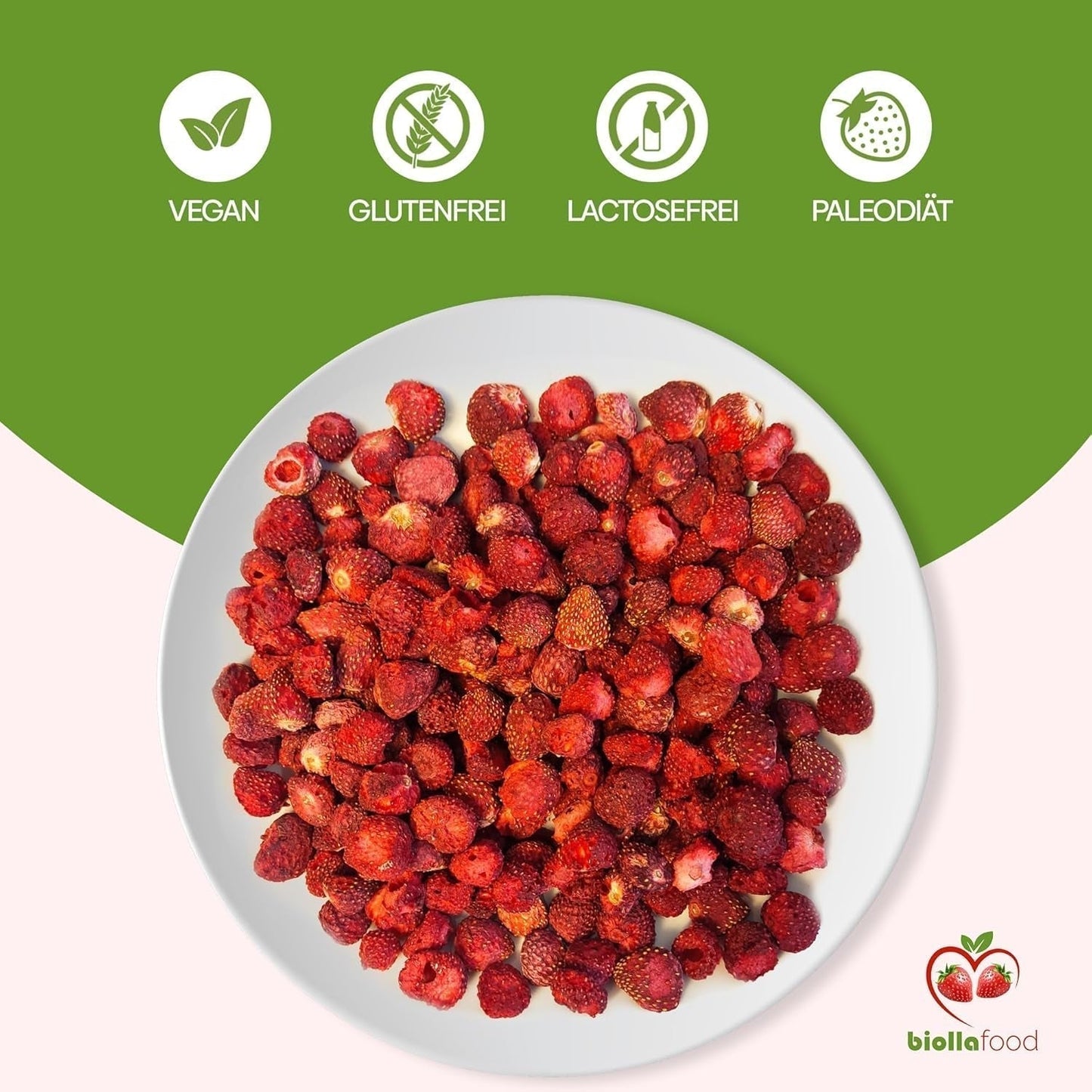 biolla food căpșuni întregi uscate, 0,5 kg, 100% naturale. Gustări sănătoase pentru copii. Ideale pentru smoothie-uri, muesli cu ovăz, ceai și terci. Durată lungă de valabilitate. VEGAN, FĂRĂ GLUTEN, ALIMENTE CRUDE Produse deshidratate Naty Shop