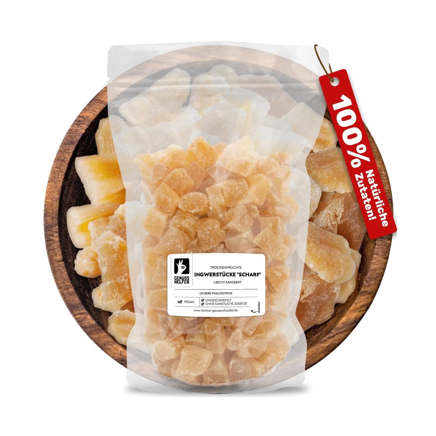 Bremer Gewürzhandel ghimbir, bucăți de fructe uscate condimentate, aromate, picante, nesulfurate, 1kg Produse deshidratate Naty Shop 1 kg (1 pachet)