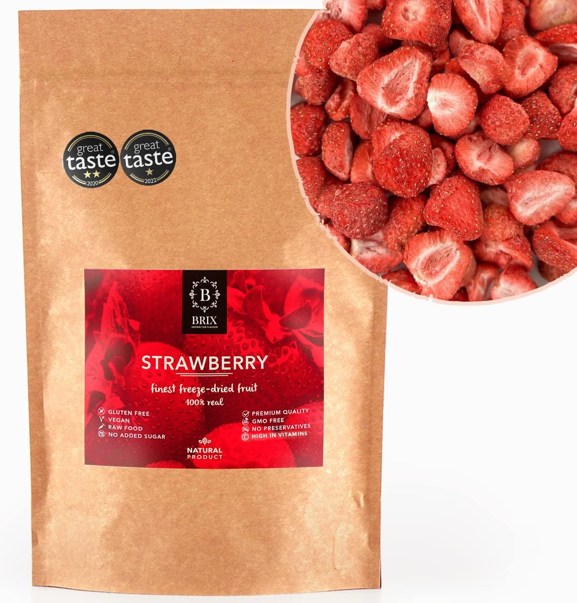 BRIX căpșuni liofilizate | Căpșuni naturale 75 g | Great Taste Award pentru fructe uscate, liofilizate | Fără OMG, fără gluten, vegan, vitamine reținute Produse deshidratate Naty Shop Titlu implicit