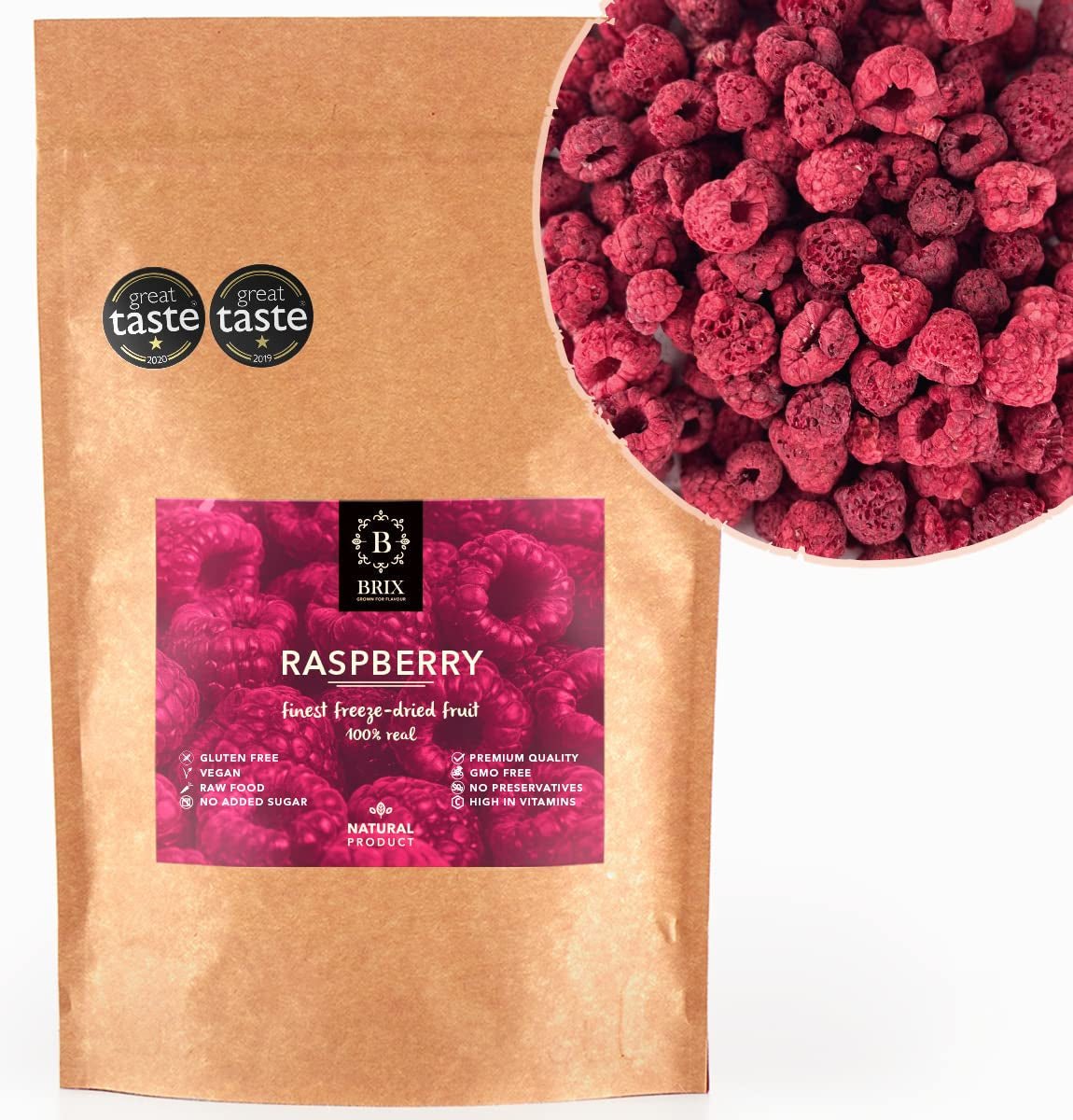BRIX Zmeură uscată | Zmeură naturală, liofilizată 85 g | Premiul Great Taste pentru fructe uscate | Fără OMG, fără gluten, vegan, vitamine conservate Produse deshidratate Naty Shop Titlu implicit