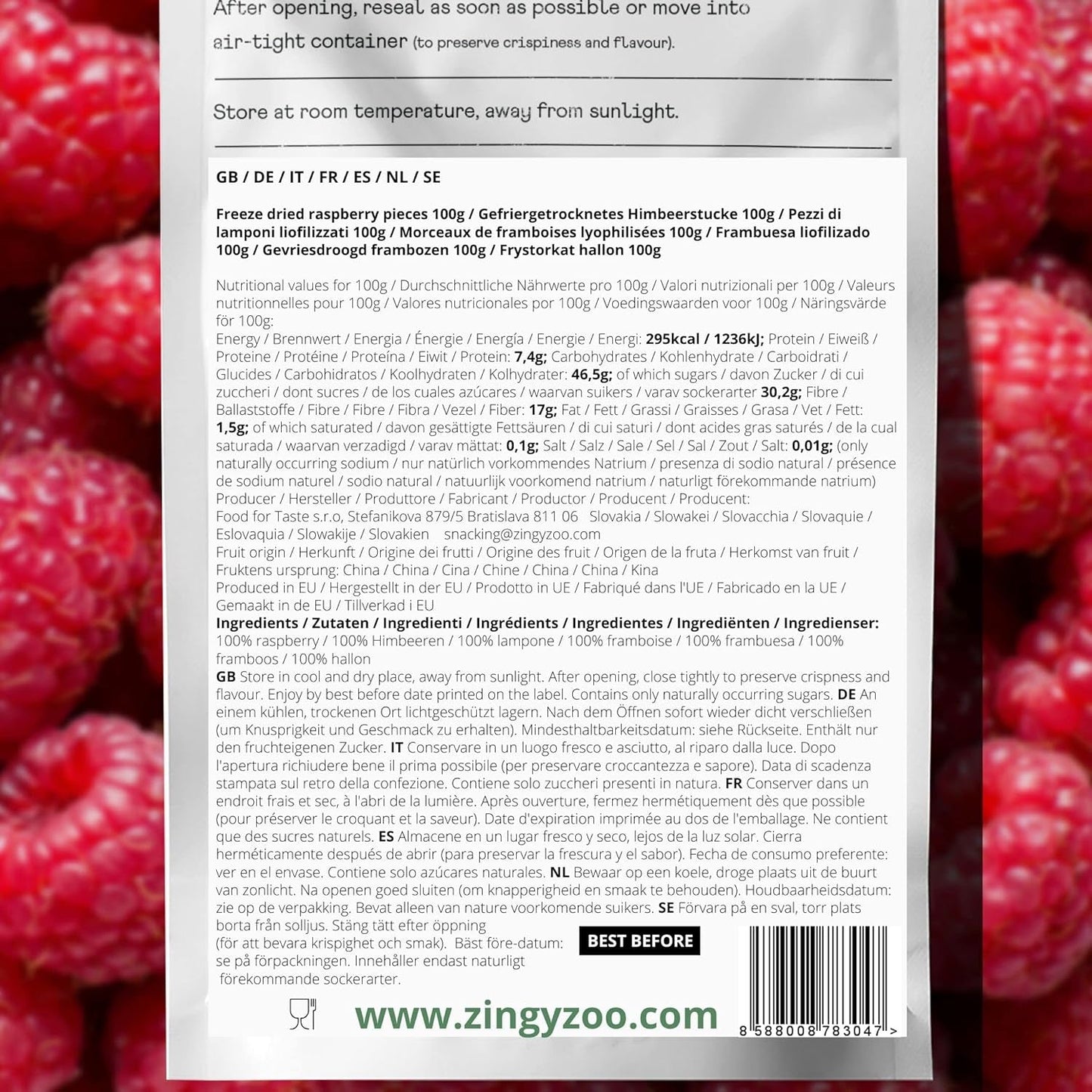 Bucăți de zmeură liofilizate | Fructe liofilizate liofilizate | Zmeură liofilizată fără gluten | Zmeură liofilizată | ZingyZoo (100g) Produse deshidratate Naty Shop