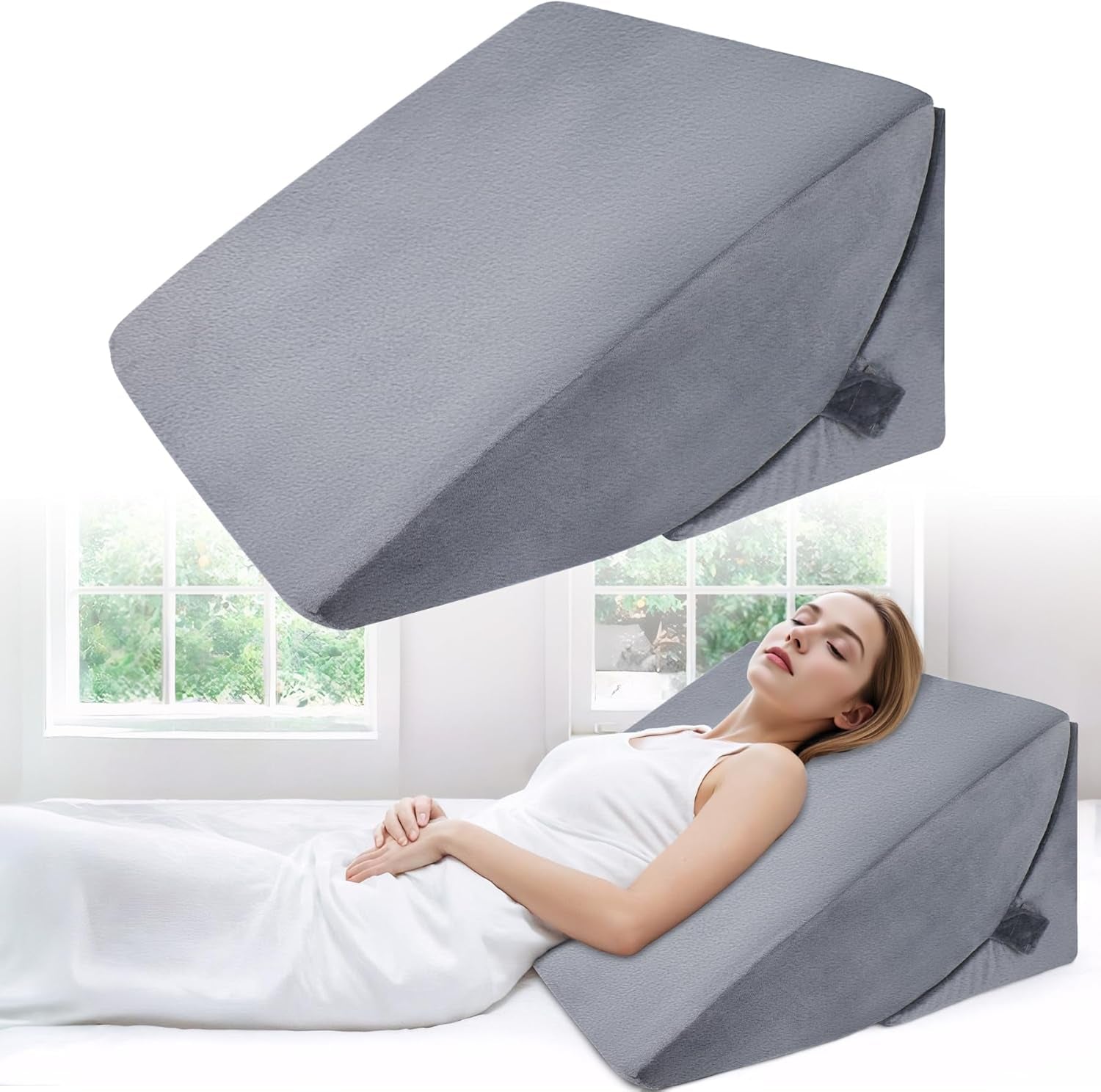 Pernă cu pană reglabilă cu spumă de înaltă densitate, pernă ergonomică pentru spate pentru pat și canapea, pernă de citit antireflux pentru dormit, joacă, vizionarea la televizor (Greu)