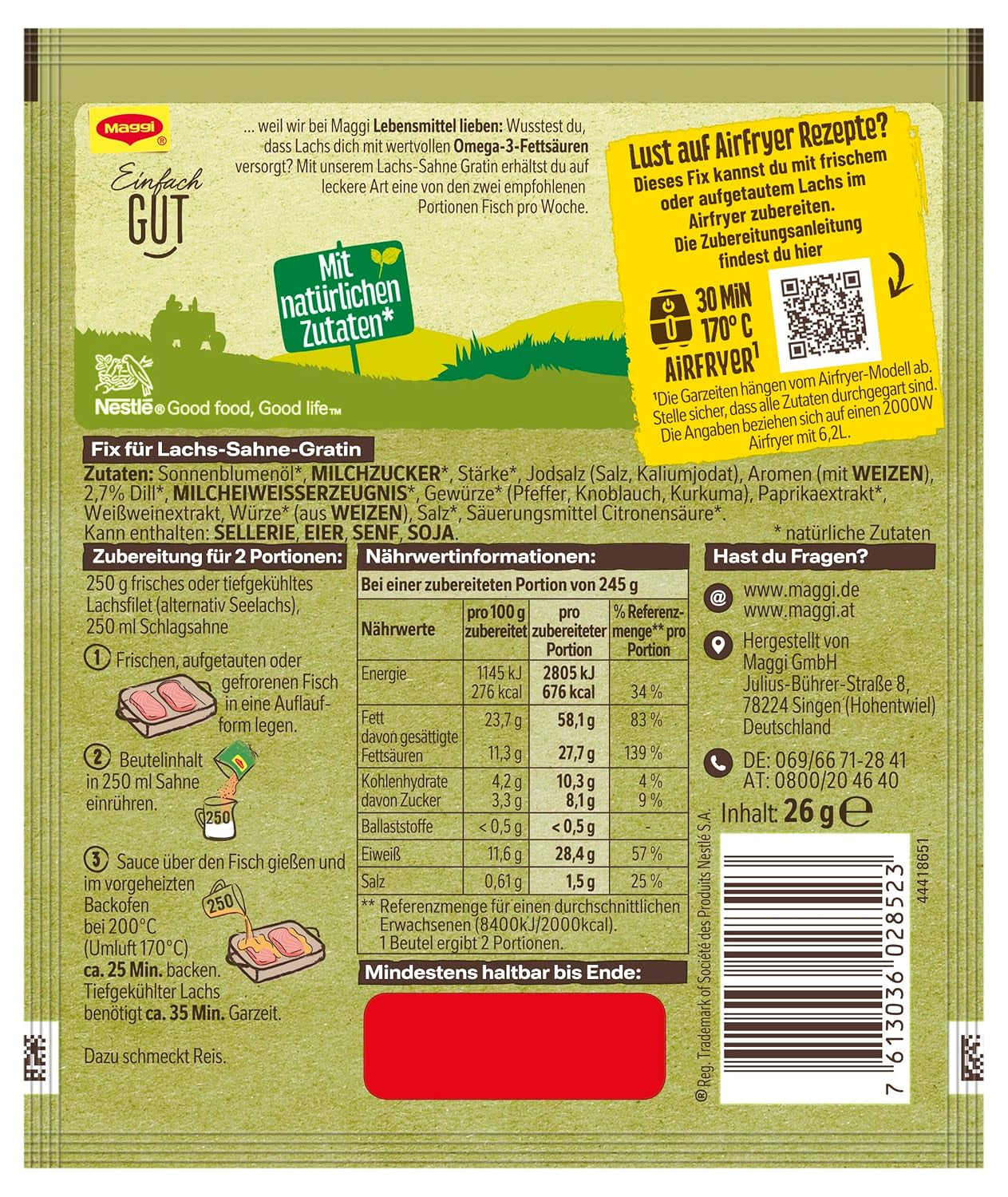 MAGGI Fix für Lachs-Sahne Gratin, Würzmischung, mit natürlichen Zutaten*, für 2 Portionen, 1er Pack (1 x 26g)
