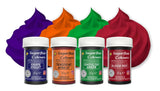 Set de coloranți alimentari pentru paste Sugarflair/4, coloranți alimentari pentru paste, fondant, marțipan, pastă de zahăr, cremă de unt și multe altele: Verde macabru, Violet struguri, Roșu sângeriu