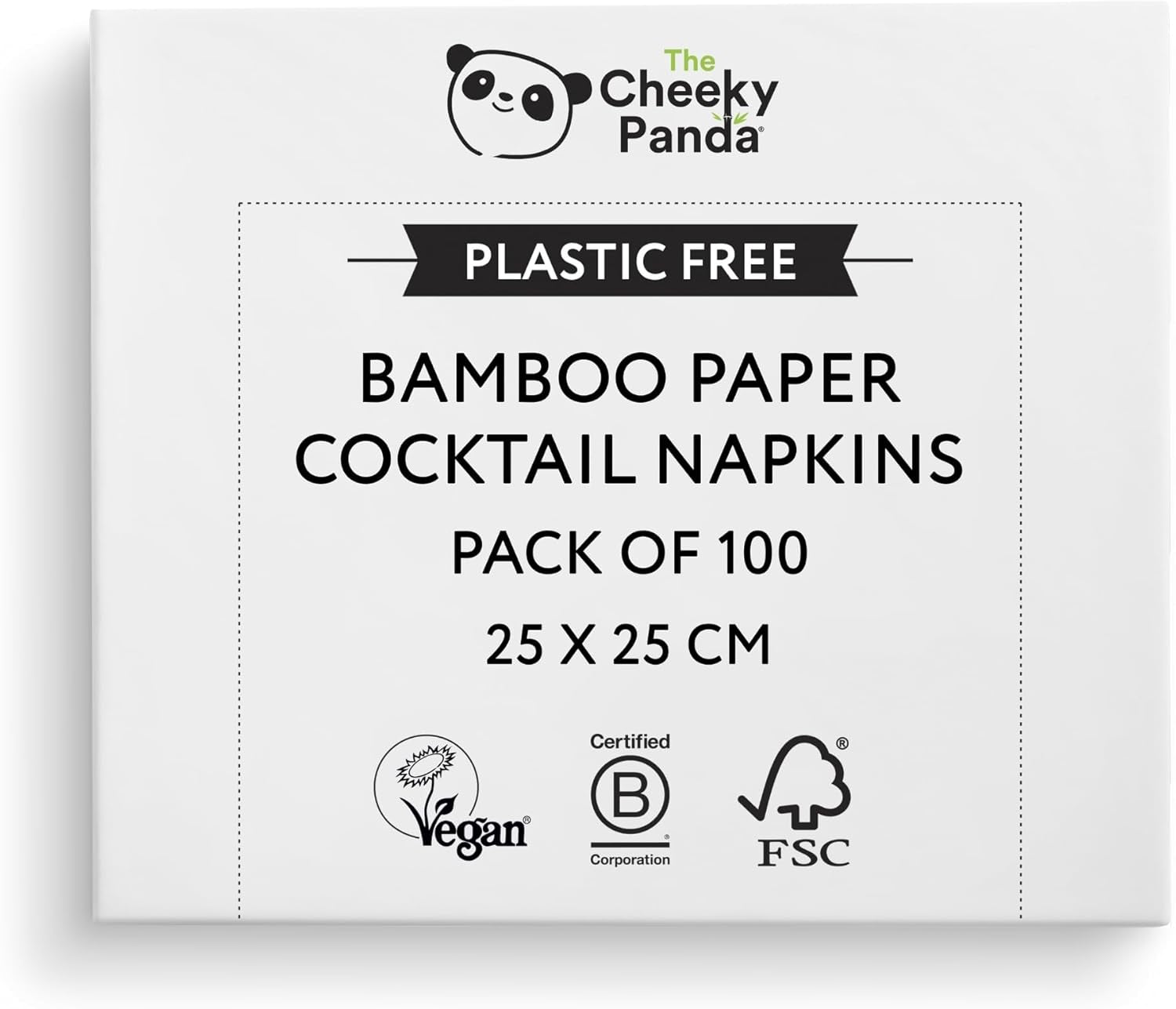 Șervețele cocktail din bambus The Cheeky Panda | șervețele albe 100 bucăți șervețele de hârtie