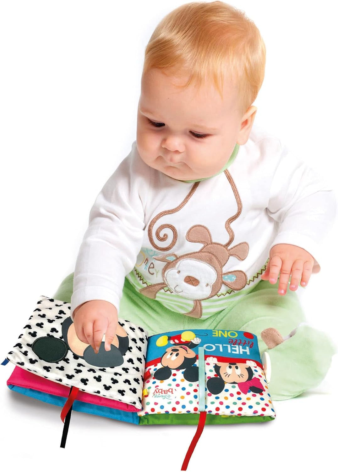 Clementoni 17721 Disney Baby - Carte din țesătură, jucărie versatilă pentru copii pentru călătorii, carte ilustrată cu elemente crepitante și scârțâitoare, pentru nou-născuți de la 0 luni Jucarii Bebe Naty Shop