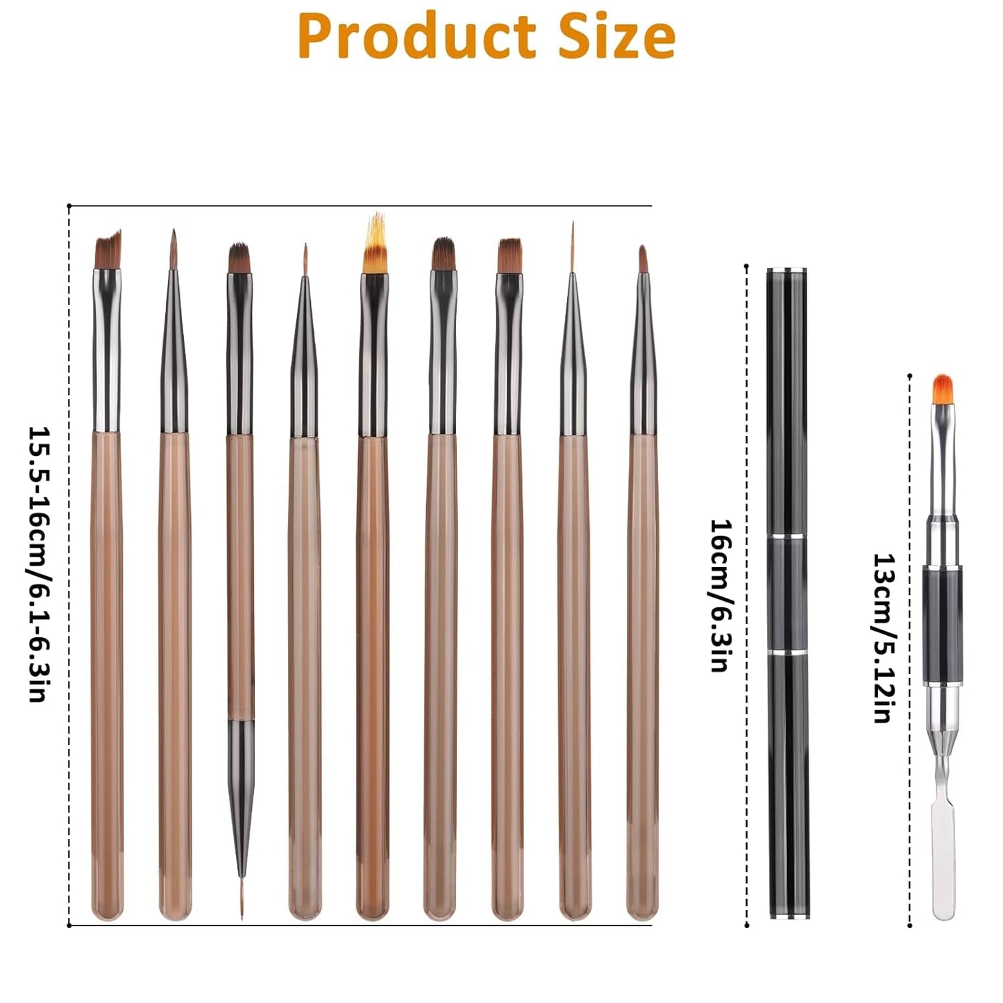 10 Stück Nailart Pinsel Set, Braun Nail Art Brushes Nailart Design Pinsel Nageldesign Pinselfür Gelnägelfür Heimwerker Maniküre Salon Zuhause Nailpinsel Set