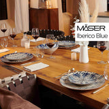 Serviciu de masă MÄSER 934017 Iberico Blue pentru 4 persoane, format din 12 piese, în stil maur, cu diverse modele vintage în alb și albastru, ceramică