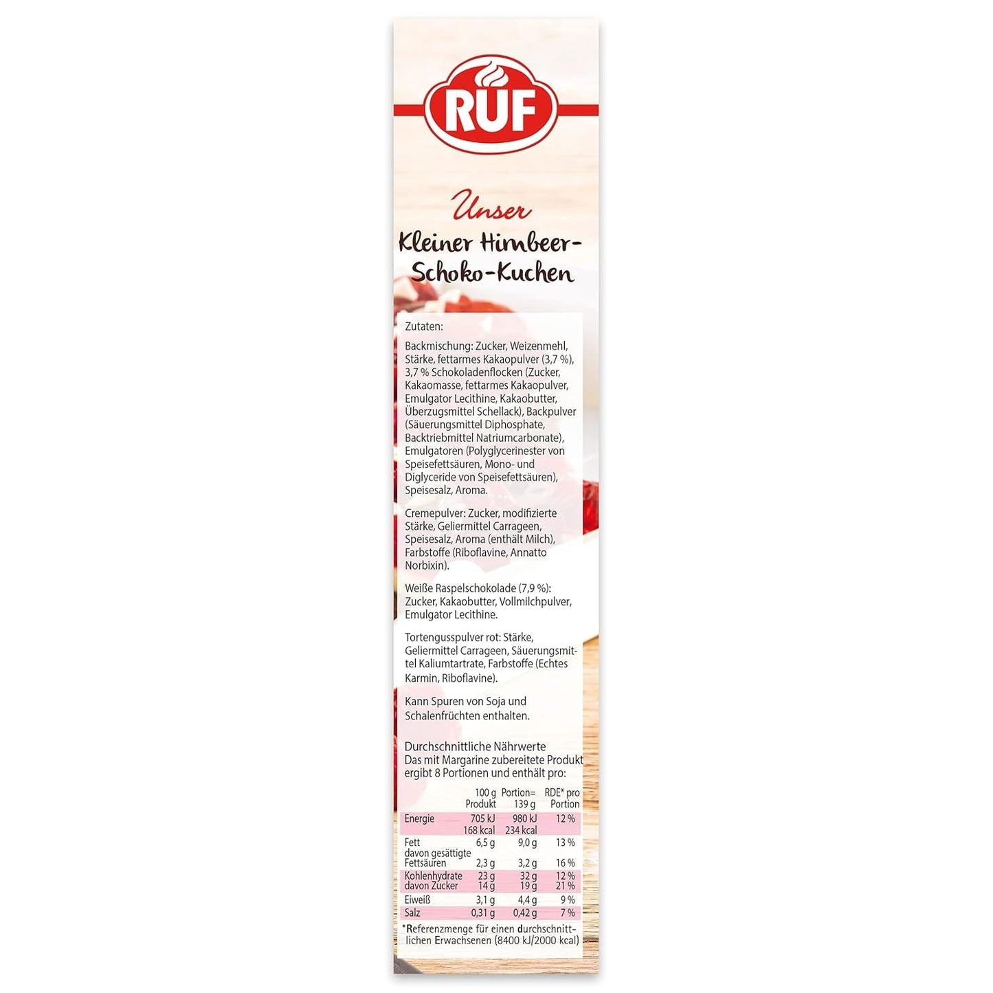 RUF Kleiner Himbeer-Schokokuchen, Mini-Kuchen Mit Feiner Puddingcreme, Himbeeren Und Weißen Schokoraspeln, Inkl. Backform, 1X252G Amestec pentru copt si gatit Naty Shop