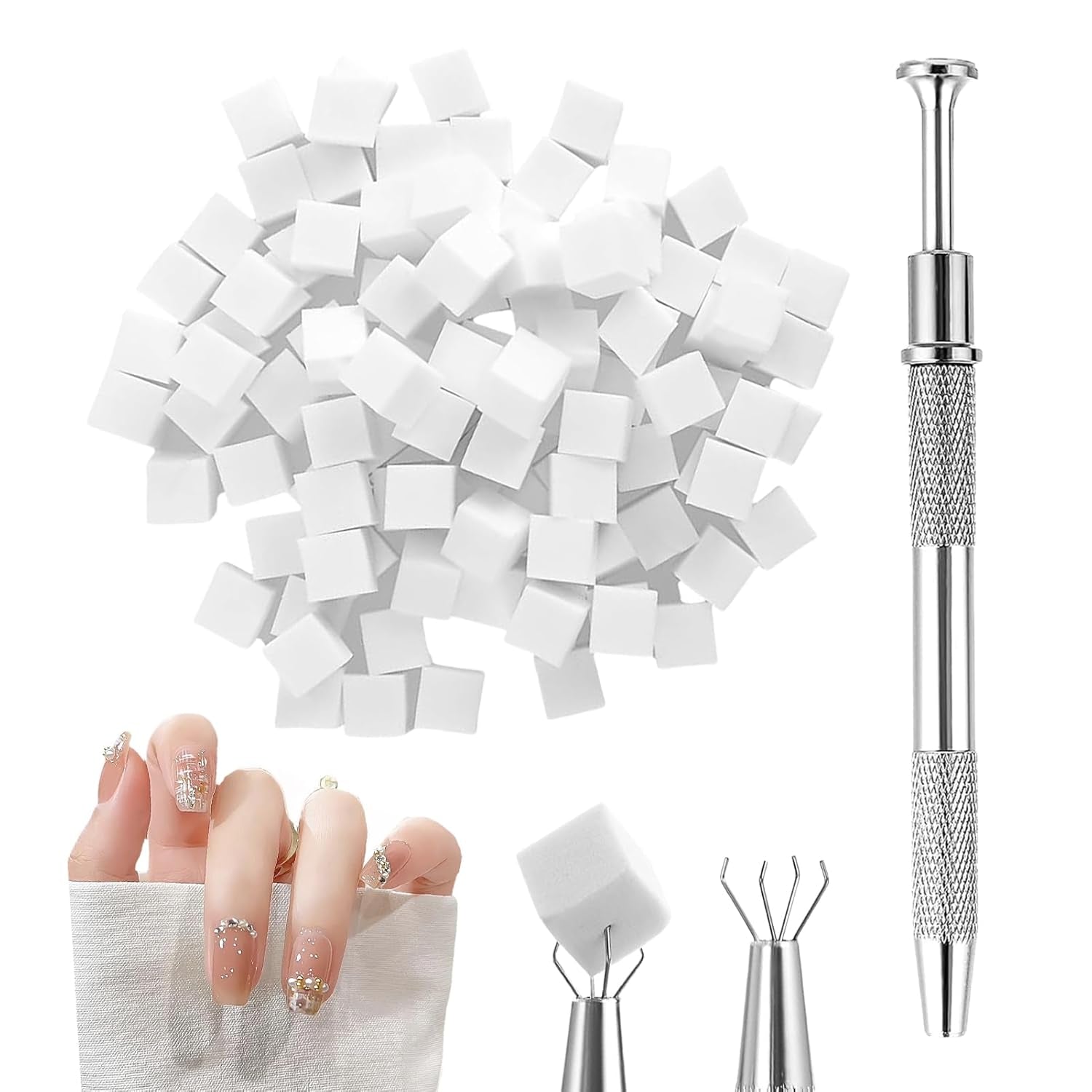 100 Stk Nail Art Schwamm Mit Metallgreifer, Nailart-Zubehör, Baby Boomer, Rendering-Werkzeuge Mit Greifer-Blöcken, Maniküre-Gradient Nail Art Schwamm, Für Pinselset, Nägel, Nageldesign-Zubehör