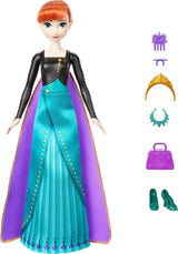 Mattel Disney The Ice Queen Anna Fashion Doll Set, Spin & Reveal cu 11 surprize, inclusiv 5 accesorii, 5 autocolante și o scenă pentru joacă, inspirat de filmul Disney, HXD27 Papusi Naty Shop